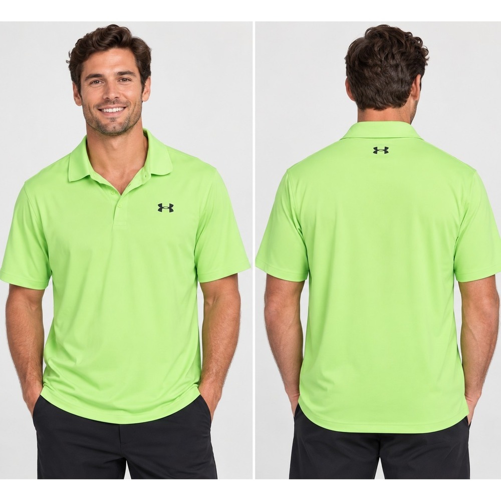 Under Armour Tech Polo Golf Shirt Action Green Gray AU Logo Men's Size L NWT $55